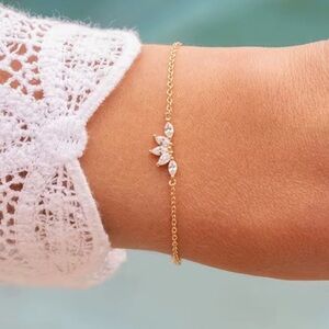 Exquisite 925 Sterling Silver Gold Marquise Zircon Bracelet